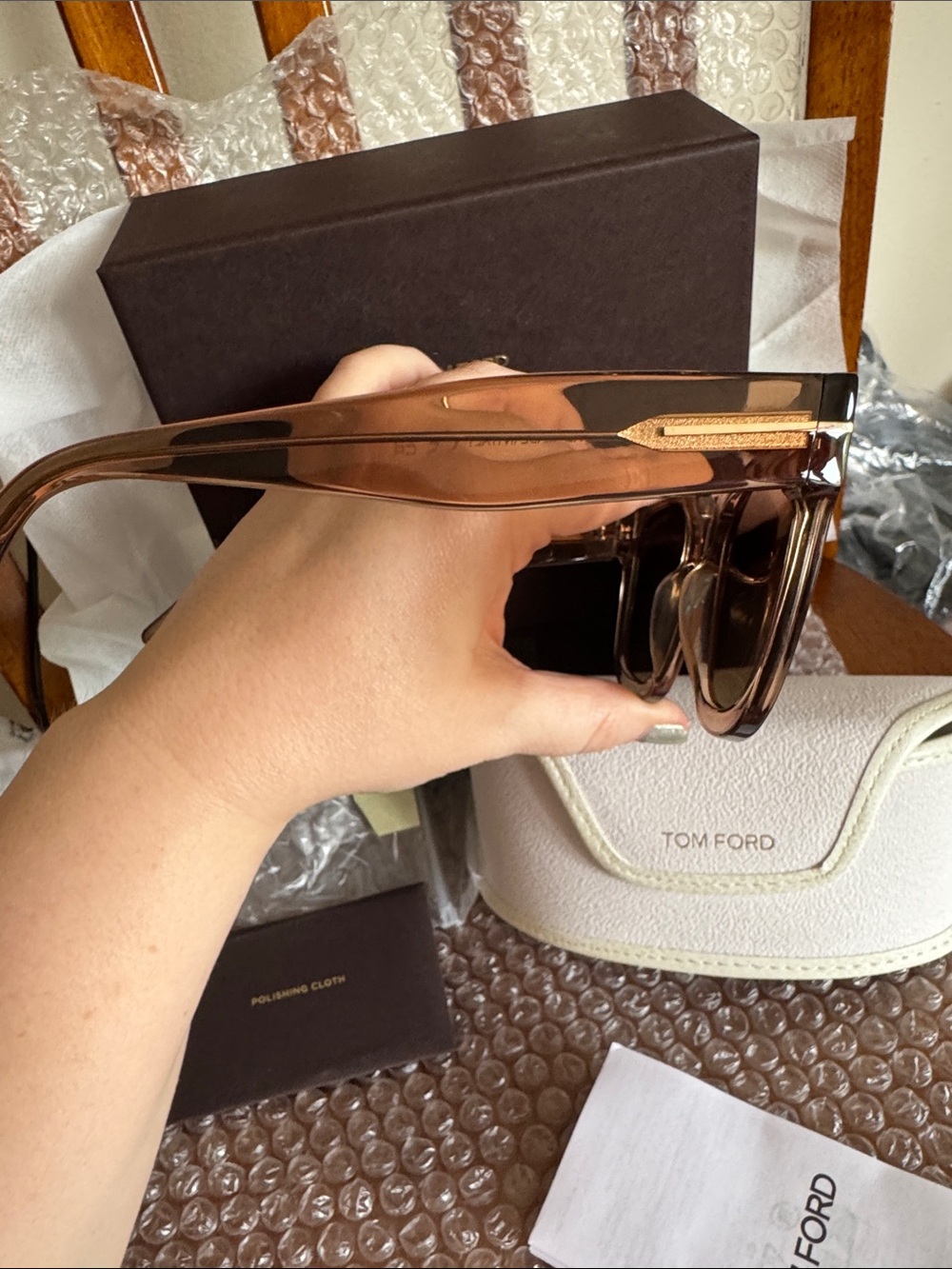 Tom Ford Women's Beige Frame Sunglasses with Brown Gradient Lenses - Picture 8 of 8